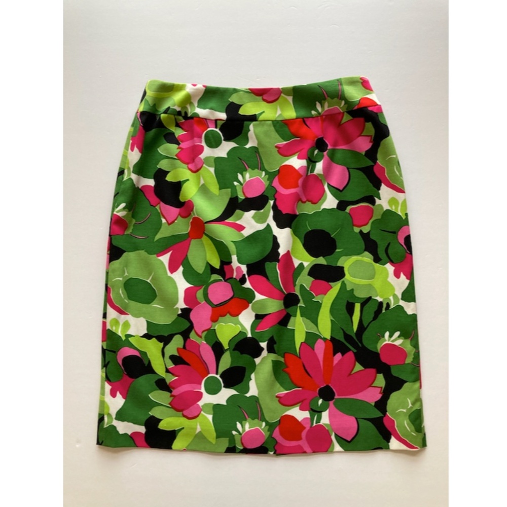 Pink Green Floral Skirt Silk Knee Length Sz 6 Vintage Talbots Lined Made in USA